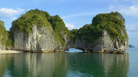 Impressive carst limestone cliffs of ha long bay Vietnam Stock Footage 61496211