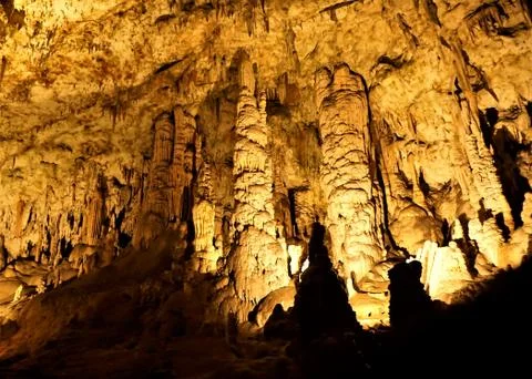 Impressive dripstone columns in the Postojna caves Stock Photos