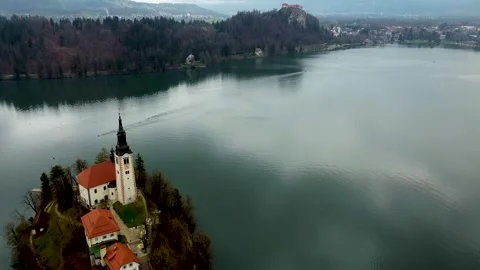 An impressive drone video of Lake Bled in Slovenia Stock Footage 280051032