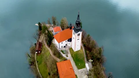 An impressive drone video of Lake Bled in Slovenia Stock Footage 280051037