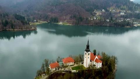An impressive drone video of Lake Bled in Slovenia Stock Footage 280051041