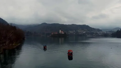 An impressive drone video of Lake Bled in Slovenia Stock Footage 280051053