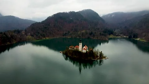 An impressive drone video of Lake Bled in Slovenia Stock Footage 280051055