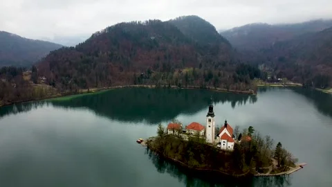 An impressive drone video of Lake Bled in Slovenia Stock Footage 280051058
