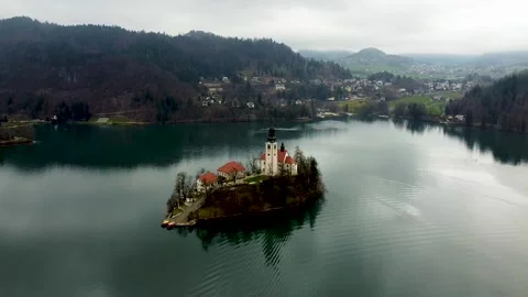 An impressive drone video of Lake Bled in Slovenia Stock Footage 280051061
