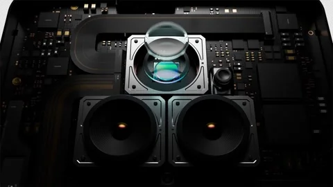 Impressive effect of assembling components and three modular phone cameras. a Stock Footage 245072380