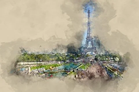 Impressive Eiffel Tower in Paris - view from Trocadero Stock-Illustration