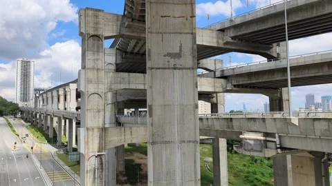 Impressive Engineering of Three-Tier Elevated Highway Concrete Structure Stock Footage 337248668