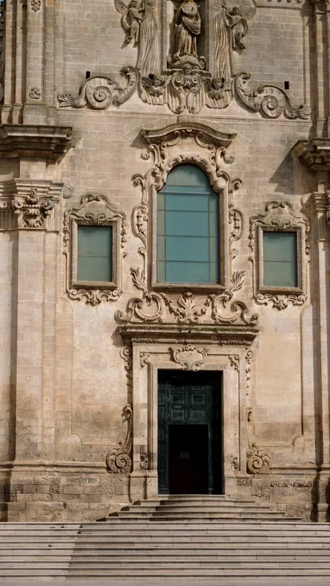 The impressive facade of San Francesco d’Assisi Church in Matera Stock Footage 305853456