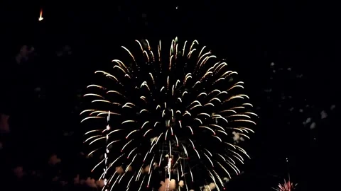 An impressive firework display with lots of explosions against a dark night.. Stock Footage 287132586