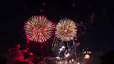 An impressive firework display with lots of explosions against a dark night.. Stock Footage 287132587
