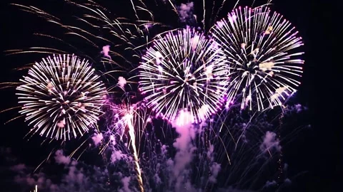 An impressive firework display with lots of explosions against a dark night.. Stock Footage 287132589