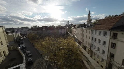 Impressive fpv flight over old city center with a lot of churches and historical Stock Footage 289040075