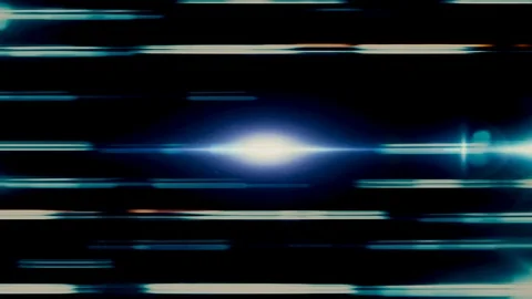 An impressive horizontal movement of neon broken lines flowing and bliking on Stock Footage 112081422