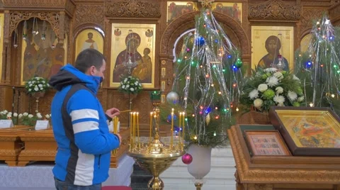 An Impressive Iconostasis With Jesus Christ Icon and Saint Mary Icon Inside of Stock Footage 58917308