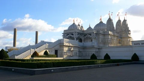 Impressive Indian Temple called BAPS Shri Swaminarayan Mandir in London - LONDON Stock Footage 121542334