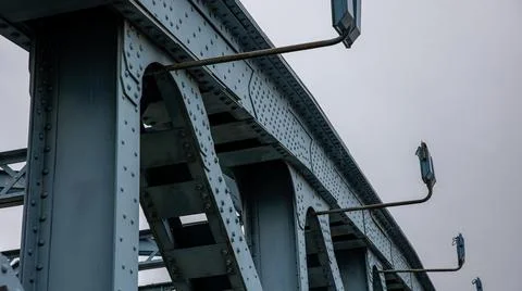 An impressive Industrial Blue Bridge Structure featuring a detailed Metal Stock Photos