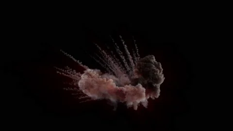 Impressive intense bright explosion with puffs of smoke on a black background Video stock 232773205