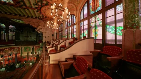 Impressive interior of the Palace of Catalan music in Barcelona Stock Footage 234799596