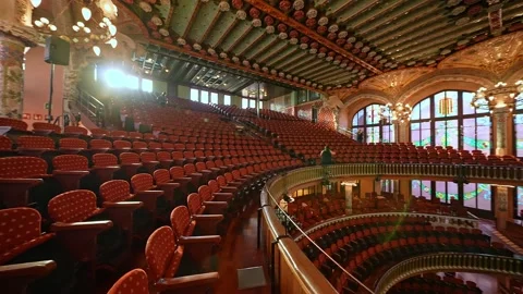 Impressive interior of the Palace of Catalan music in Barcelona Stock Footage 234825095