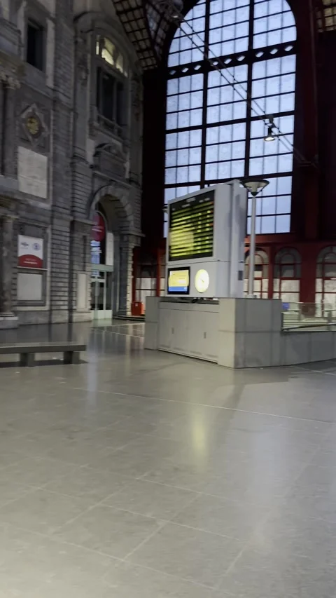 Impressive interior view of Antwerp Central Station. Video stock 343877412