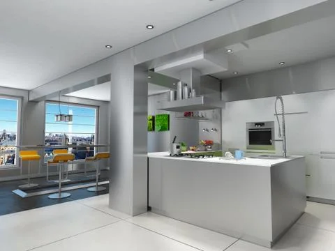 Impressive kitchen with view Stock Illustration