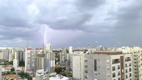 Impressive lightning bolt sequence just before a storm in Sao Paulo, Brazil Stock Footage 171430109