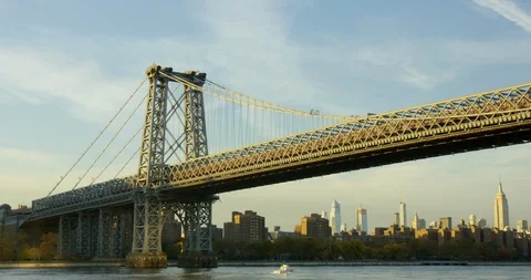 The Impressive Manhattan Bridge On Hudson River In New York City At Evening Stock Footage 112215572