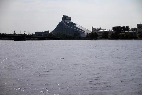 The impressive modern Riga library on the river Stock Photos