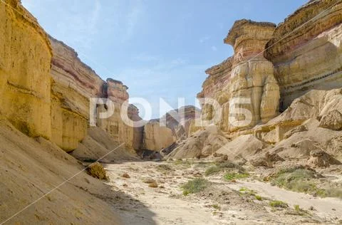 Impressive natural canyon in the Namibe Desert of Angola Stock Photos