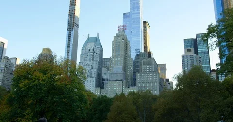 Impressive Panoramic View Of American Autumn Nature With Skyscrapers Stock Footage 112583777
