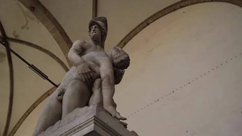 Impressive Patroclo e Menelao statue in Loggia dei Lanzi.  Florence, Italy Stock Footage 163998538