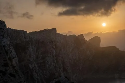 Impressive perspective of crest with sunset lighting in Mallorca Stock Photos