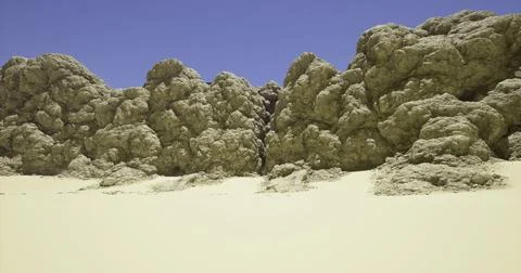 Impressive rock formations against a clear blue sky in a desert landscape Stock Illustration