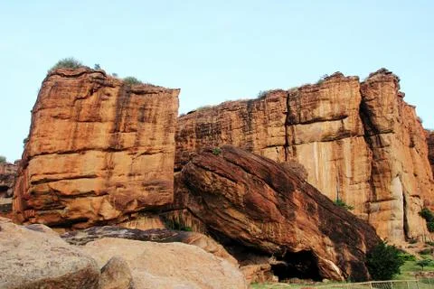 Impressive Rocks cape at Badami Stock Photos