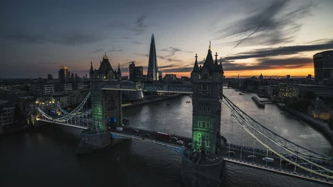 Impressive Royal Skyline, Sunset, Establishing Aerial View of London UK Stock Footage 135619434