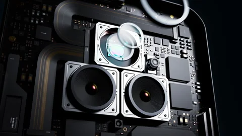 An impressive set of components and three modular cameras for the phone and t Stock Footage 245070102