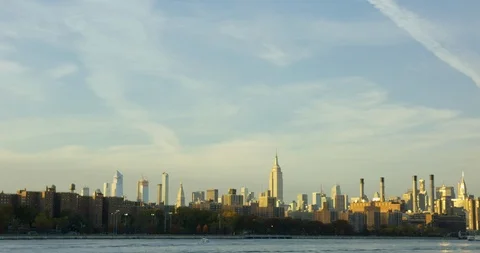 Impressive Shot of Iconic New York Skyline On Hudson River In Manhattan Stock Footage 112180222