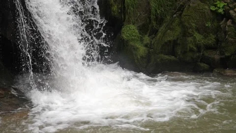 Impressive Slow-Mo Waterfall in the Forested Mountains, Ukraine, Carpathians Stock Footage 247090036