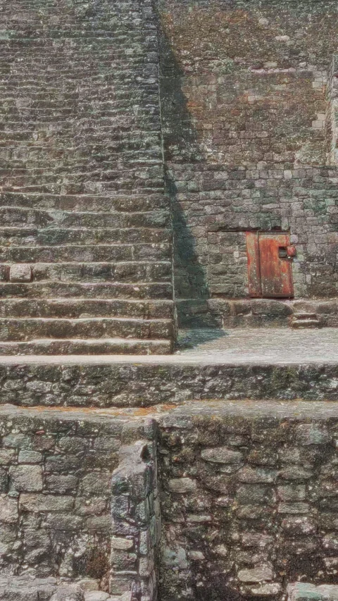 Impressive stone structure with steep steps Video stock 282372451