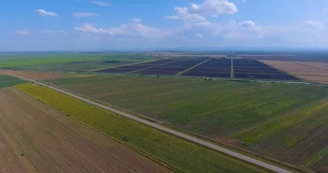 Impressive upper view boundless green fields stretched among peaceful nature Stock Footage 92143168