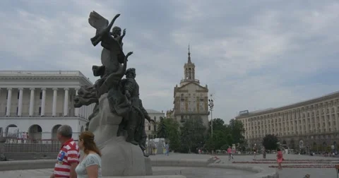 The Impressive View on the Bronze Monument to the Founders of Kyiv, Called as Stock Footage 52896505