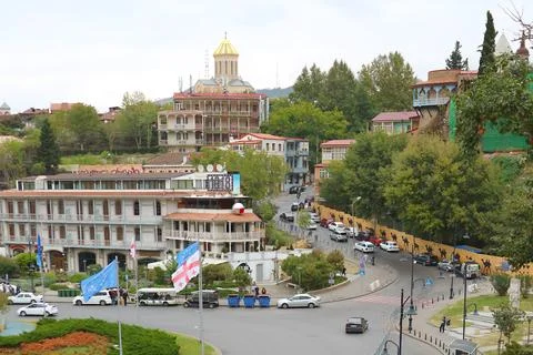 Impressive View of Downtown Tbilisi with Sameba Cathedral in Afar, Tbilisi Stock Photos