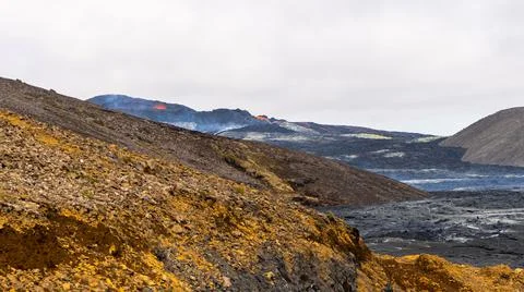 Impressive view of the exploding red lava of the Active Volcano Stock Photos