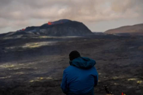 Impressive view of the exploding red lava of the Active Volcano Stock Photos