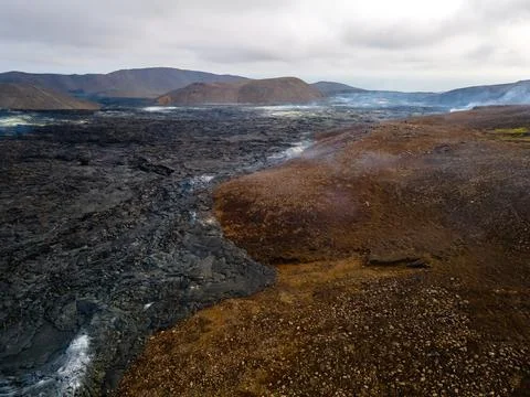 Impressive view of the exploding red lava of the Active Volcano Stock Photos