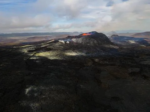 Impressive view of the exploding red lava of the Active Volcano Stock Photos