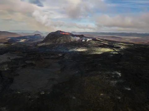 Impressive view of the exploding red lava of the Active Volcano Stock Photos