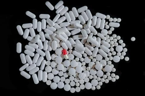 Impressive view of a-lot of pilles, caplets, tablets for medical use Stock Photos
