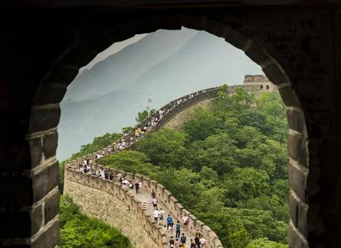 Impressive view of Mutianyu segment of famous Great Wall near Beijing, China Stock Photos